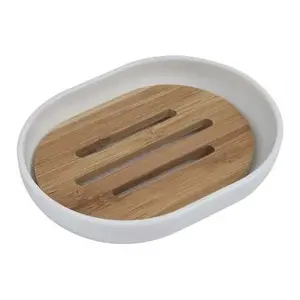 Kupaonski dodatak TENDANCE DRŽAČ SAPUNA POLIRESIN/BAMBUS BATH, BIJELA/BAMBUS