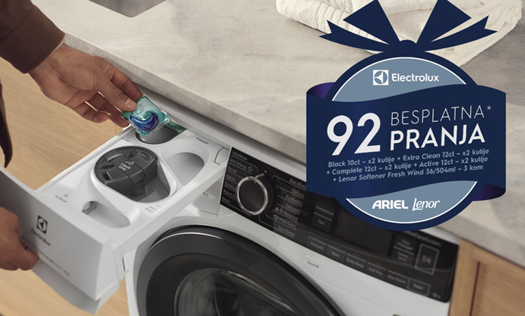 Kupi Electrolux PerfectCare perilicu ili perilicu-sušilicu rublja na poklon dobiješ 92 besplatna pranja! Kupi Electrolux PerfectCare perilicu ili perilicu-sušilicu rublja na poklon dobiješ 92 besplatna pranja!
